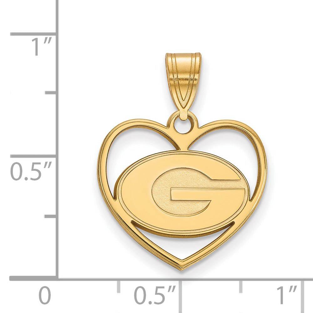 Alternate view of the 14k Gold Plated Silver U. of Georgia 'G' Heart Pendant by The Black Bow Jewelry Co.