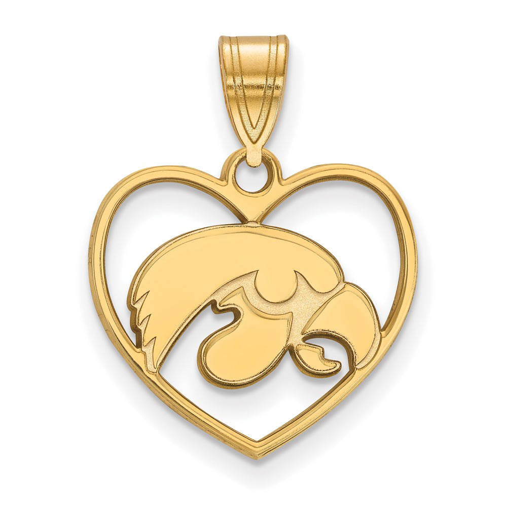 14k Gold Plated Silver U. of Iowa Heart Pendant, Item P24986 by The Black Bow Jewelry Co.