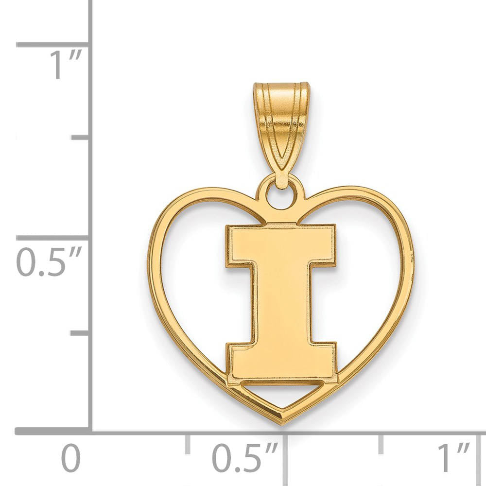Alternate view of the 14k Gold Plated Silver U. of Illinois Initial I Heart Pendant by The Black Bow Jewelry Co.