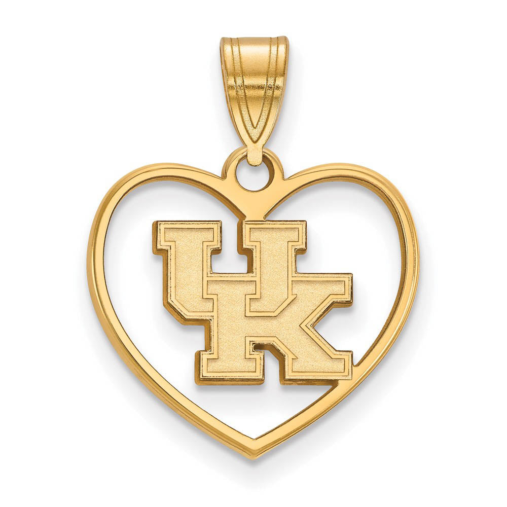 14k Gold Plated Silver U. of Kentucky 'UK' Heart Pendant, Item P24988 by The Black Bow Jewelry Co.