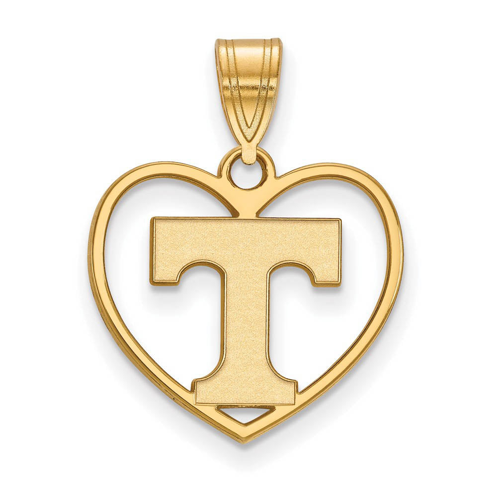 14k Gold Plated Silver U. of Tennessee Initial T Heart Pendant, Item P24996 by The Black Bow Jewelry Co.