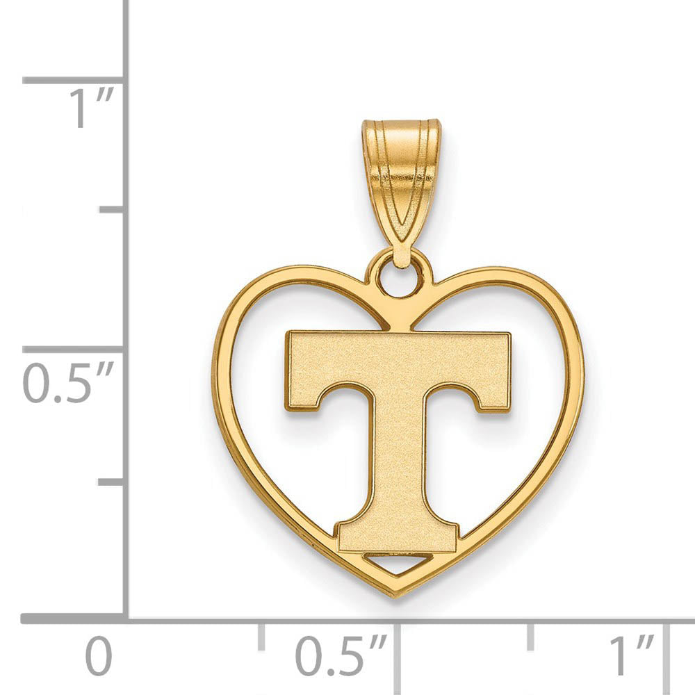 Alternate view of the 14k Gold Plated Silver U. of Tennessee Initial T Heart Pendant by The Black Bow Jewelry Co.