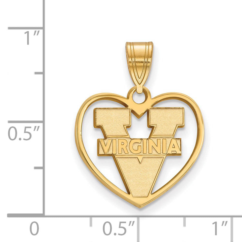 Alternate view of the 14k Gold Plated Silver U. of Virginia 'V' Logo Heart Pendant by The Black Bow Jewelry Co.