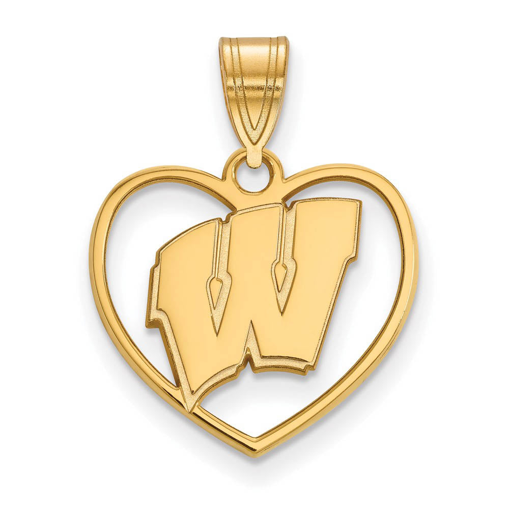14k Gold Plated Silver U. of Wisconsin Initial W Heart Pendant, Item P24998 by The Black Bow Jewelry Co.