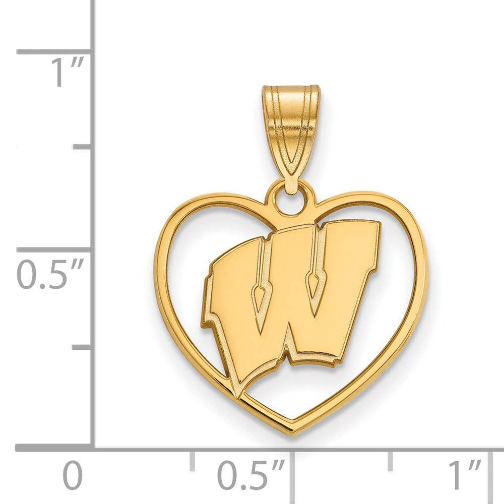 Alternate view of the 14k Gold Plated Silver U. of Wisconsin Initial W Heart Pendant by The Black Bow Jewelry Co.
