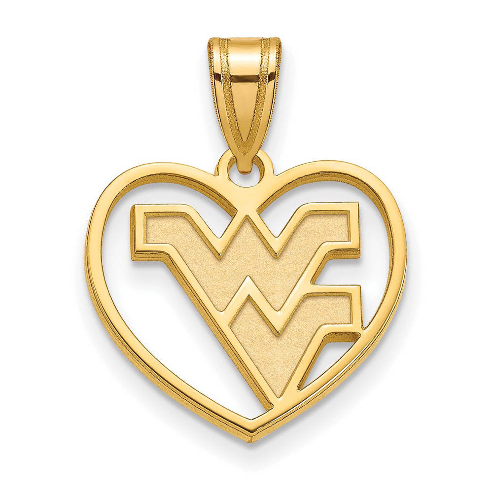 14k Gold Plated Silver West Virginia U. Logo Heart Pendant, Item P25000 by The Black Bow Jewelry Co.