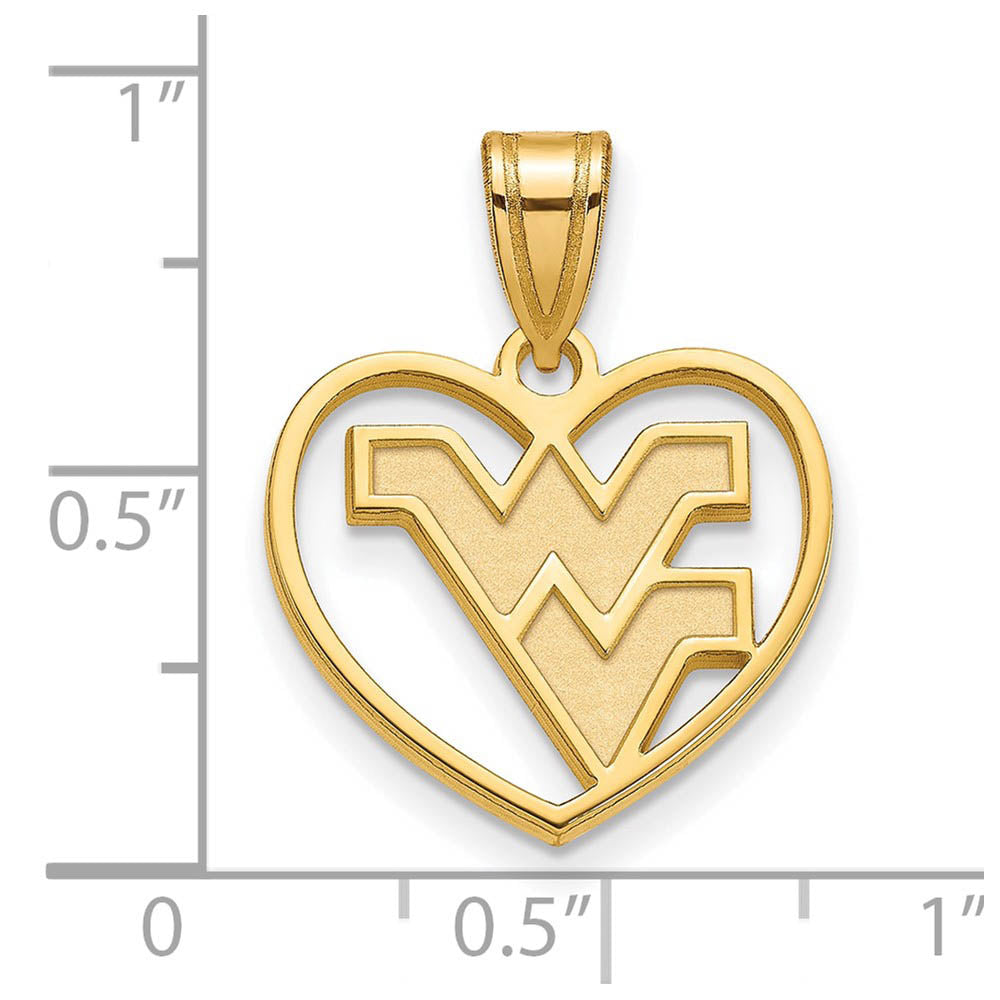 Alternate view of the 14k Gold Plated Silver West Virginia U. Logo Heart Pendant by The Black Bow Jewelry Co.