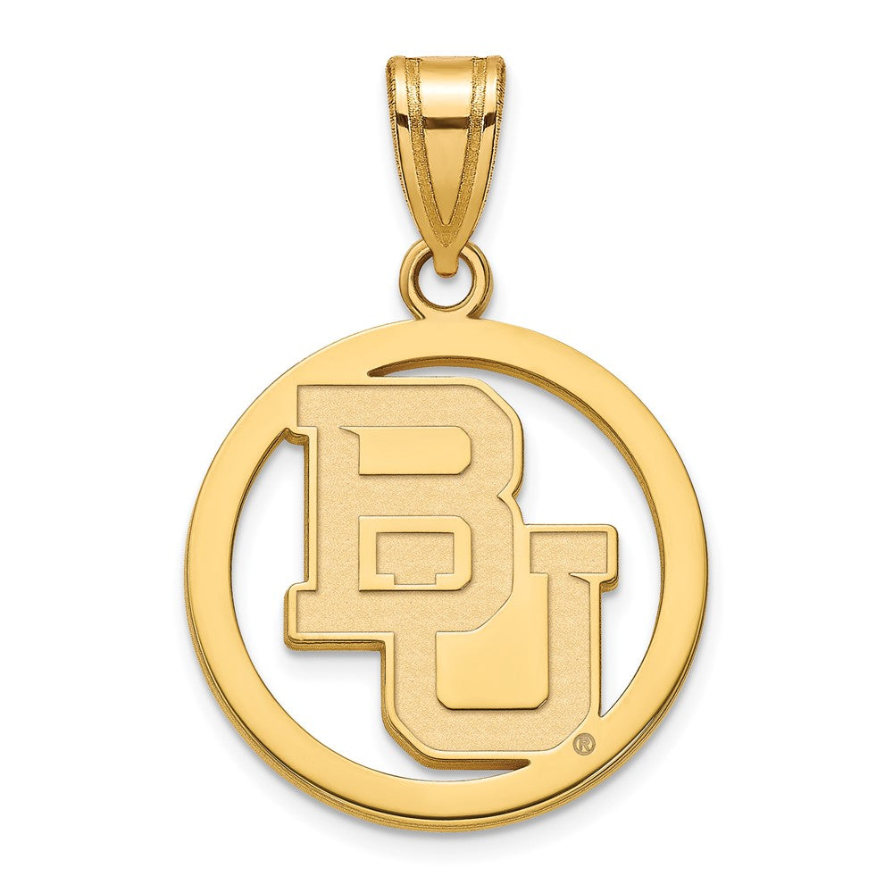 14k Gold Plated Silver Baylor U SM 'BU' Circle Pendant, Item P25001 by The Black Bow Jewelry Co.