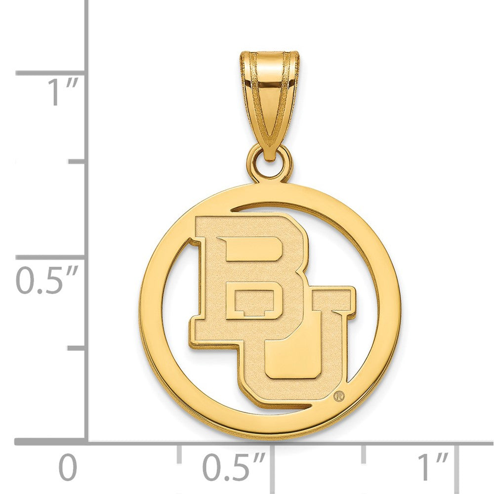 Alternate view of the 14k Gold Plated Silver Baylor U SM 'BU' Circle Pendant by The Black Bow Jewelry Co.