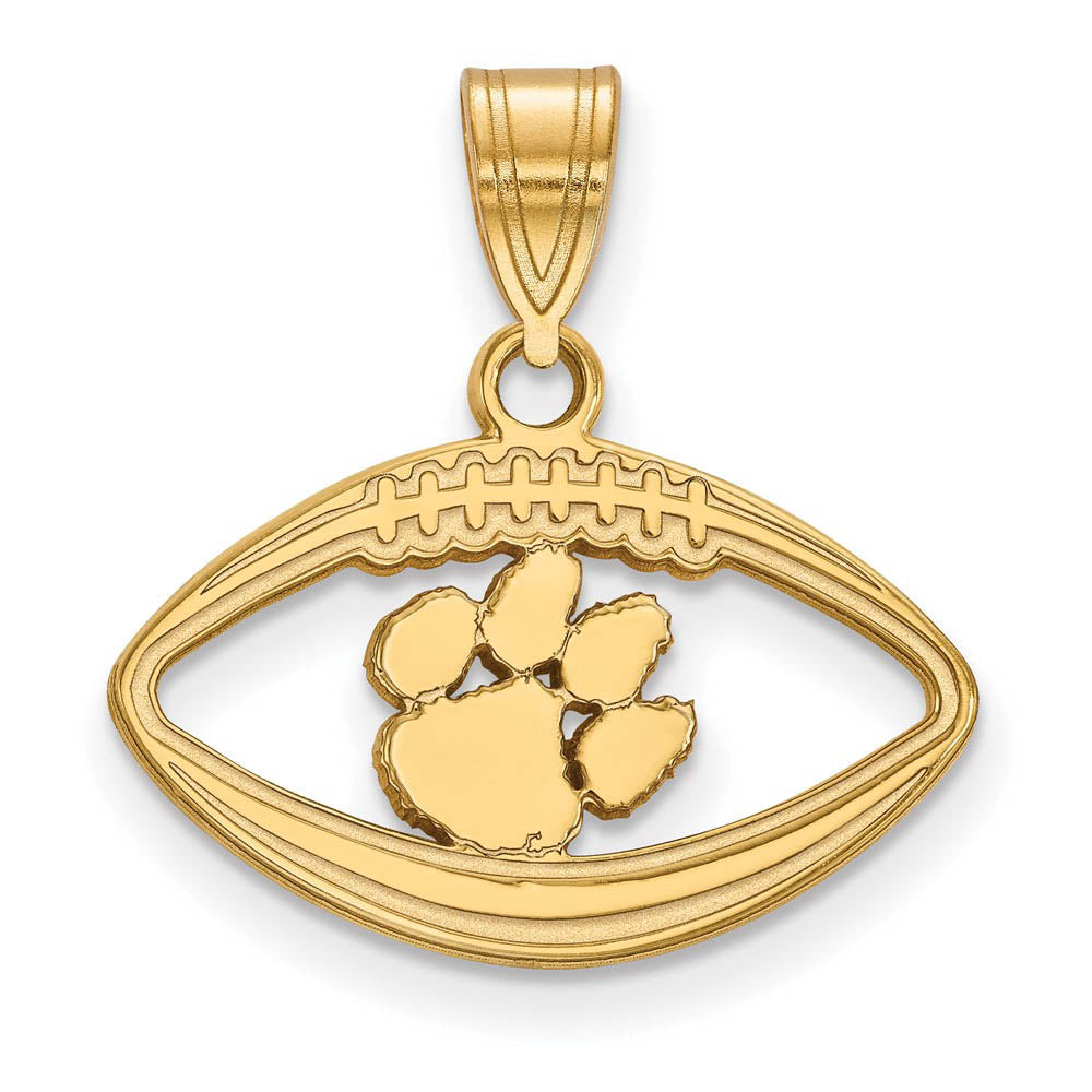 14k Gold Plated Silver Clemson U Football Pendant, Item P25003 by The Black Bow Jewelry Co.