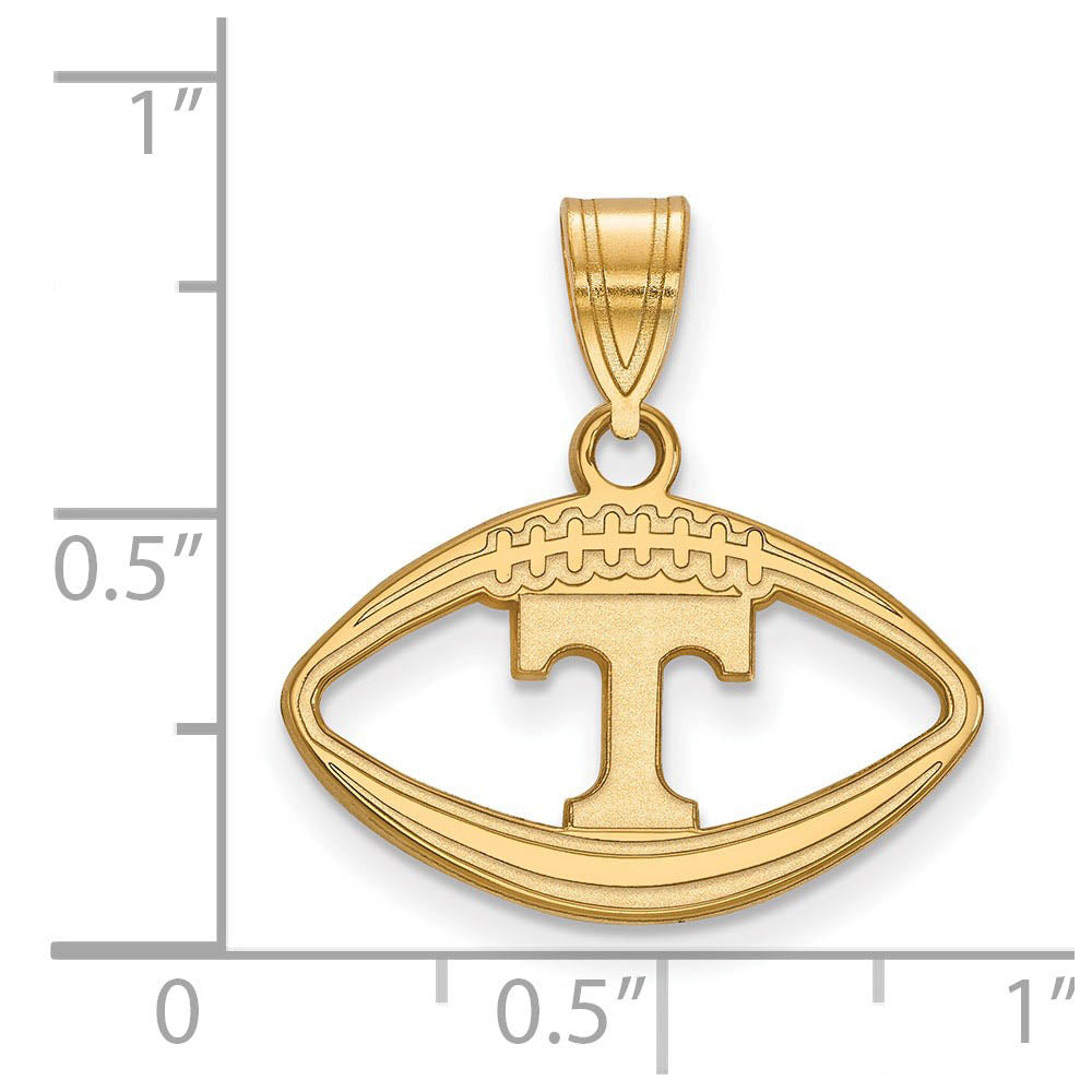 Alternate view of the 14k Gold Plated Silver U. of Tennessee 'T' Football Pendant by The Black Bow Jewelry Co.