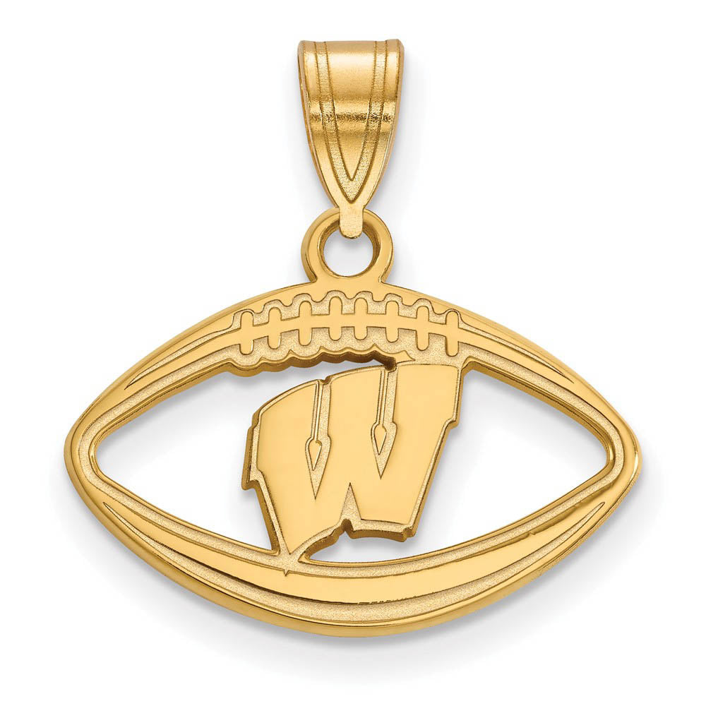 14k Gold Plated Silver U. of Wisconsin Football Pendant, Item P25023 by The Black Bow Jewelry Co.