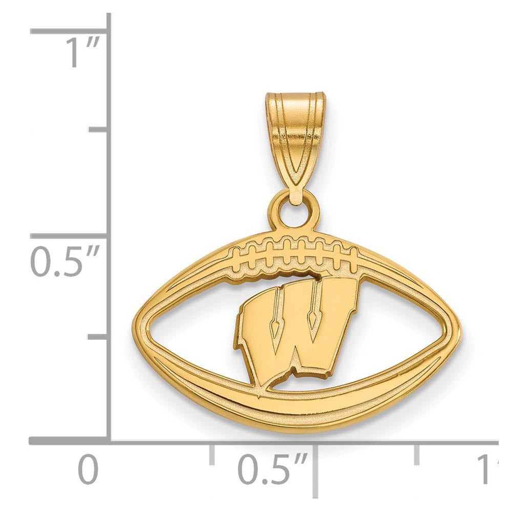 Alternate view of the 14k Gold Plated Silver U. of Wisconsin Football Pendant by The Black Bow Jewelry Co.