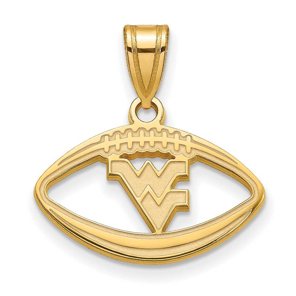 14k Gold Plated Silver West Virginia U. Logo Football Pendant, Item P25024 by The Black Bow Jewelry Co.