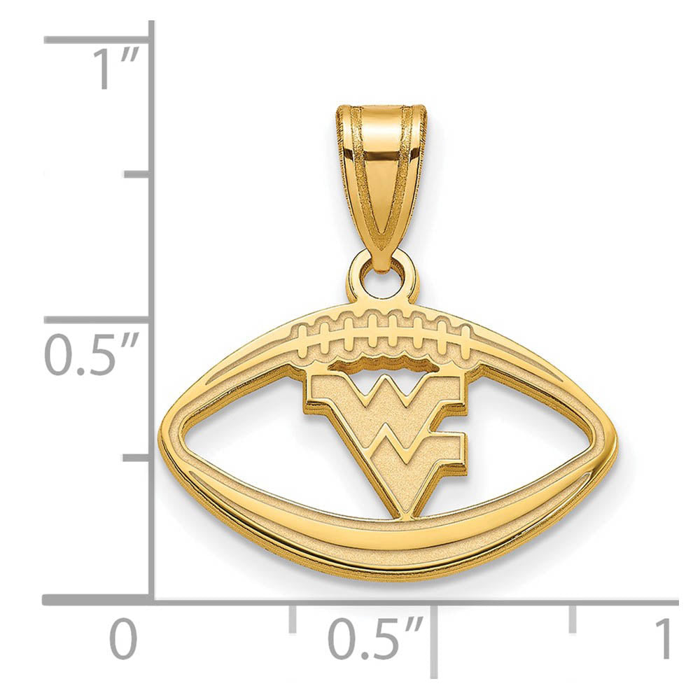 Alternate view of the 14k Gold Plated Silver West Virginia U. Logo Football Pendant by The Black Bow Jewelry Co.