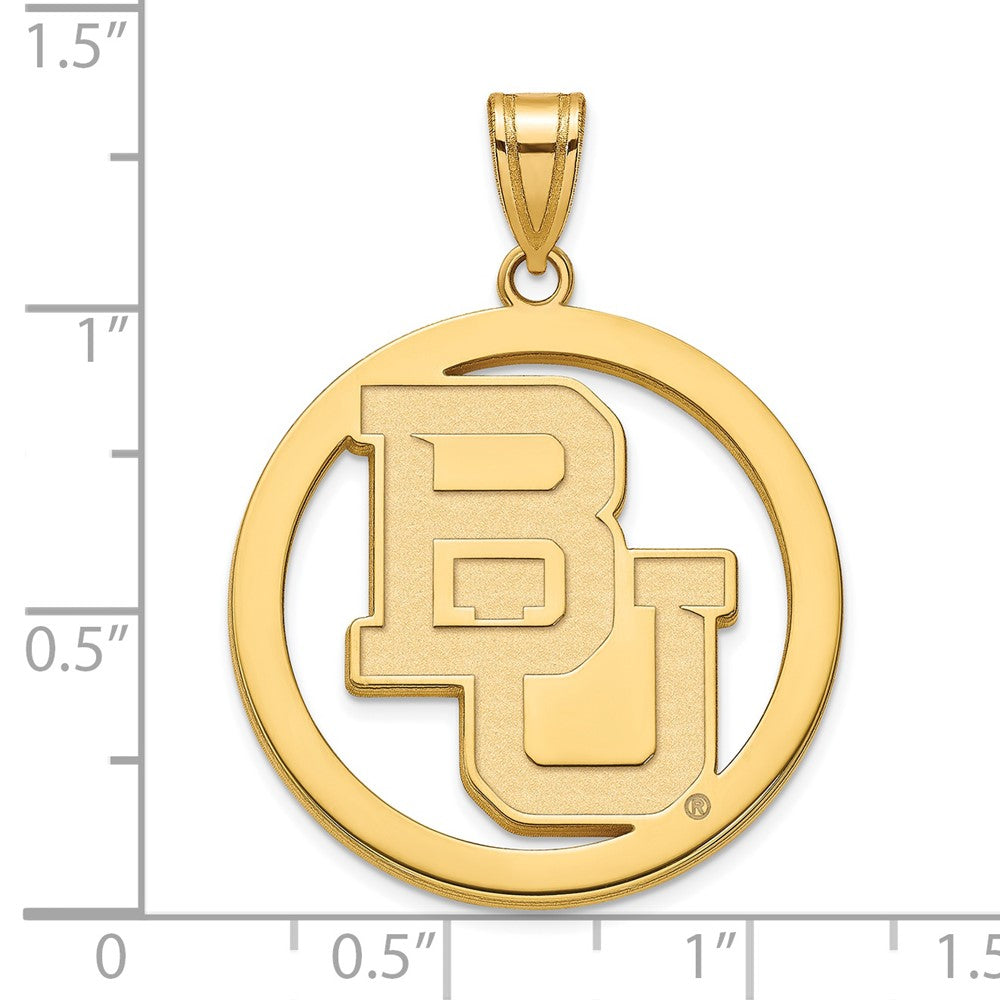 Alternate view of the 14k Gold Plated Silver Baylor U XL 'BU' Circle Pendant by The Black Bow Jewelry Co.