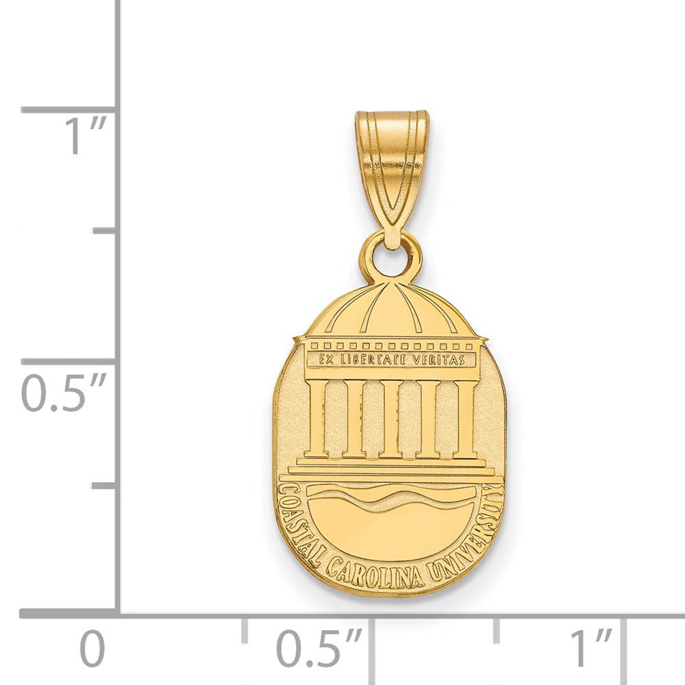 Alternate view of the 14k Gold Plated Silver Coastal Carolina U Medium Crest Pendant by The Black Bow Jewelry Co.