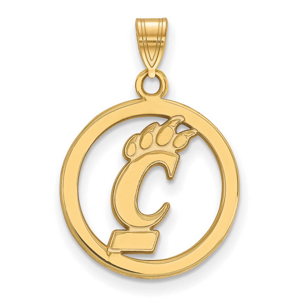 14k Gold Plated Silver U. of Cincinnati Small Circle Pendant, Item P25056 by The Black Bow Jewelry Co.