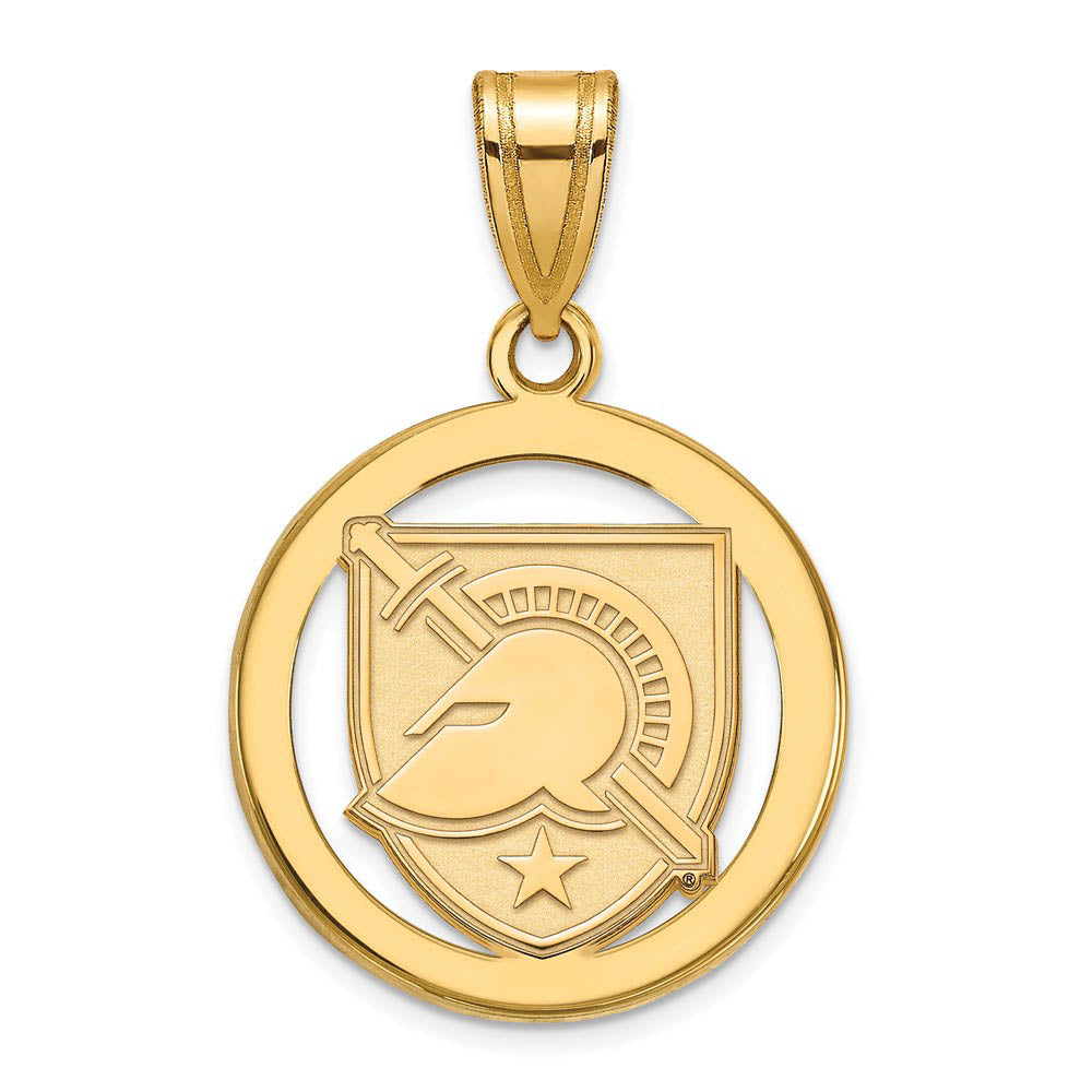 14k Gold Plated Silver Military Academy Small Shield Circle Pendant, Item P25060 by The Black Bow Jewelry Co.
