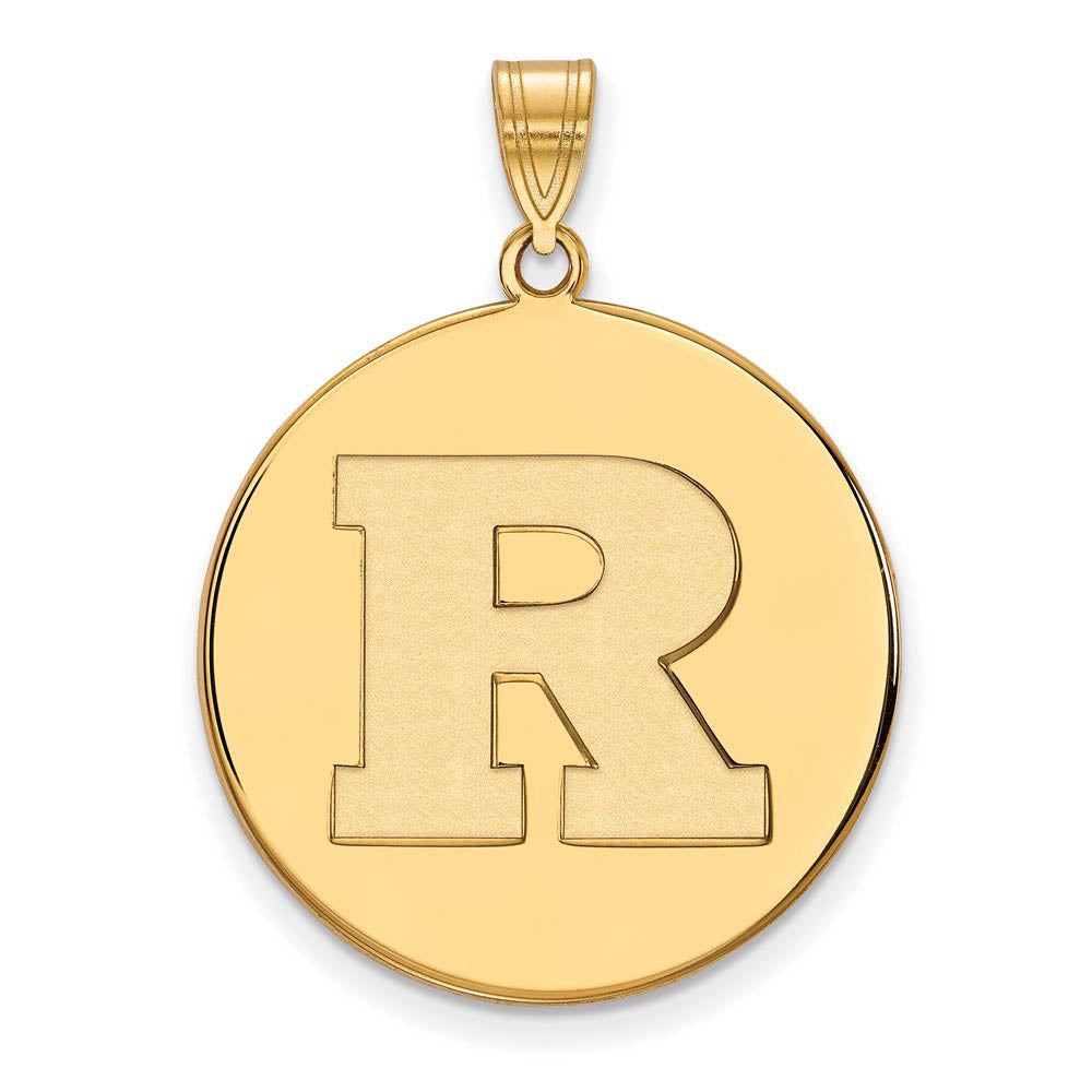 14k Gold Plated Silver Rutgers XL Initial R Disc Pendant, Item P25072 by The Black Bow Jewelry Co.