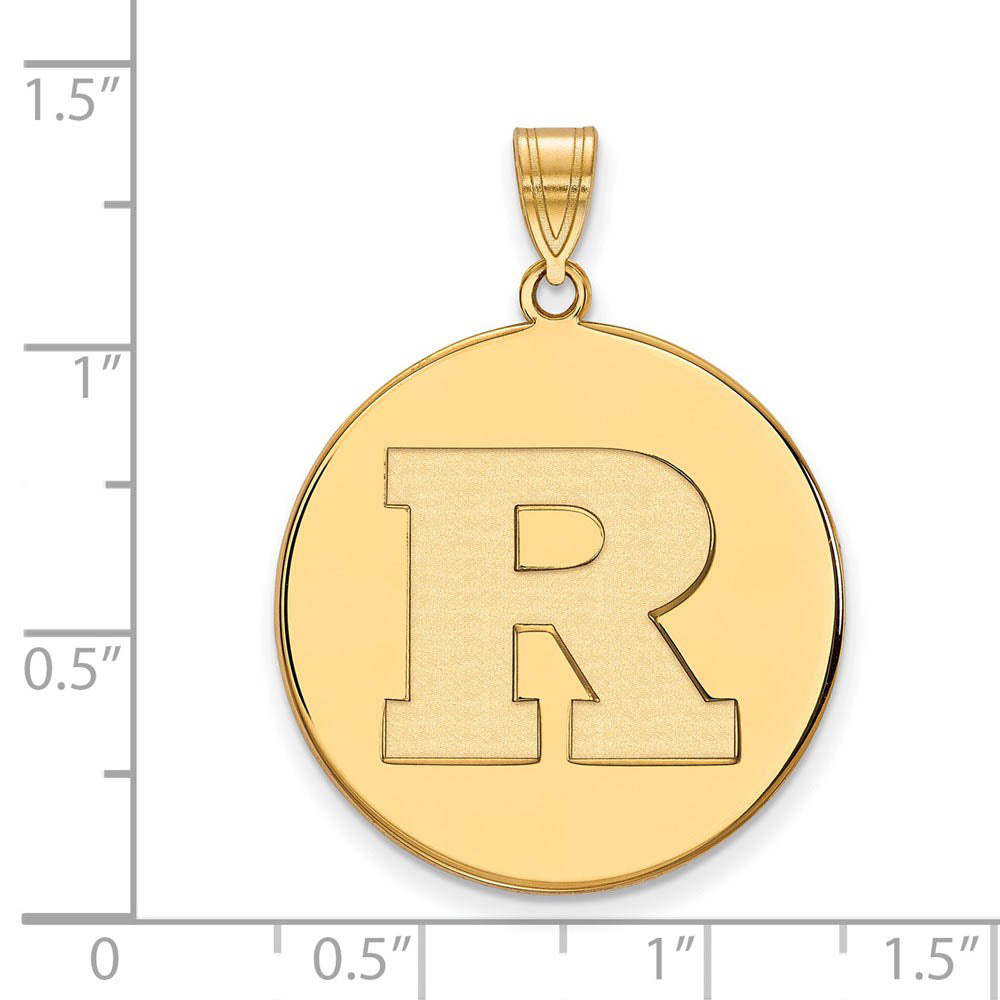 Alternate view of the 14k Gold Plated Silver Rutgers XL Initial R Disc Pendant by The Black Bow Jewelry Co.