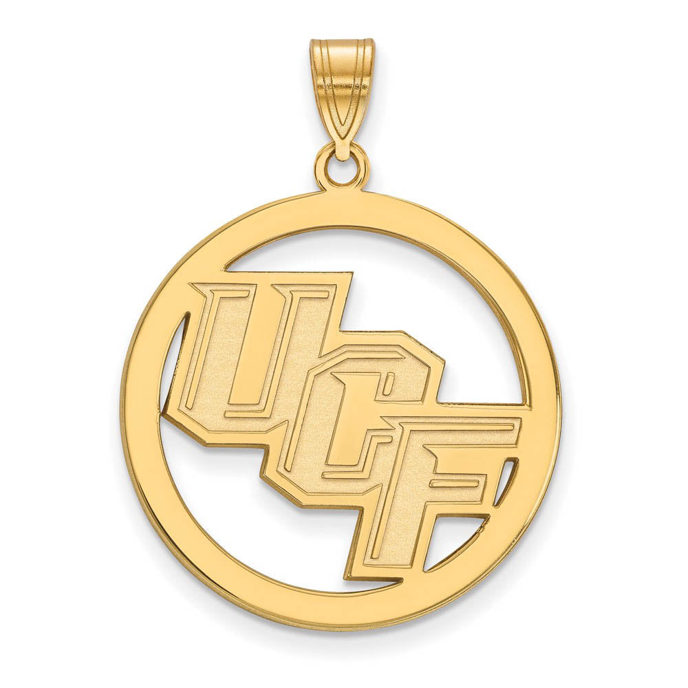 14k Gold Plated Silver Central Florida UCF Circle Pendant, Item P25075 by The Black Bow Jewelry Co.