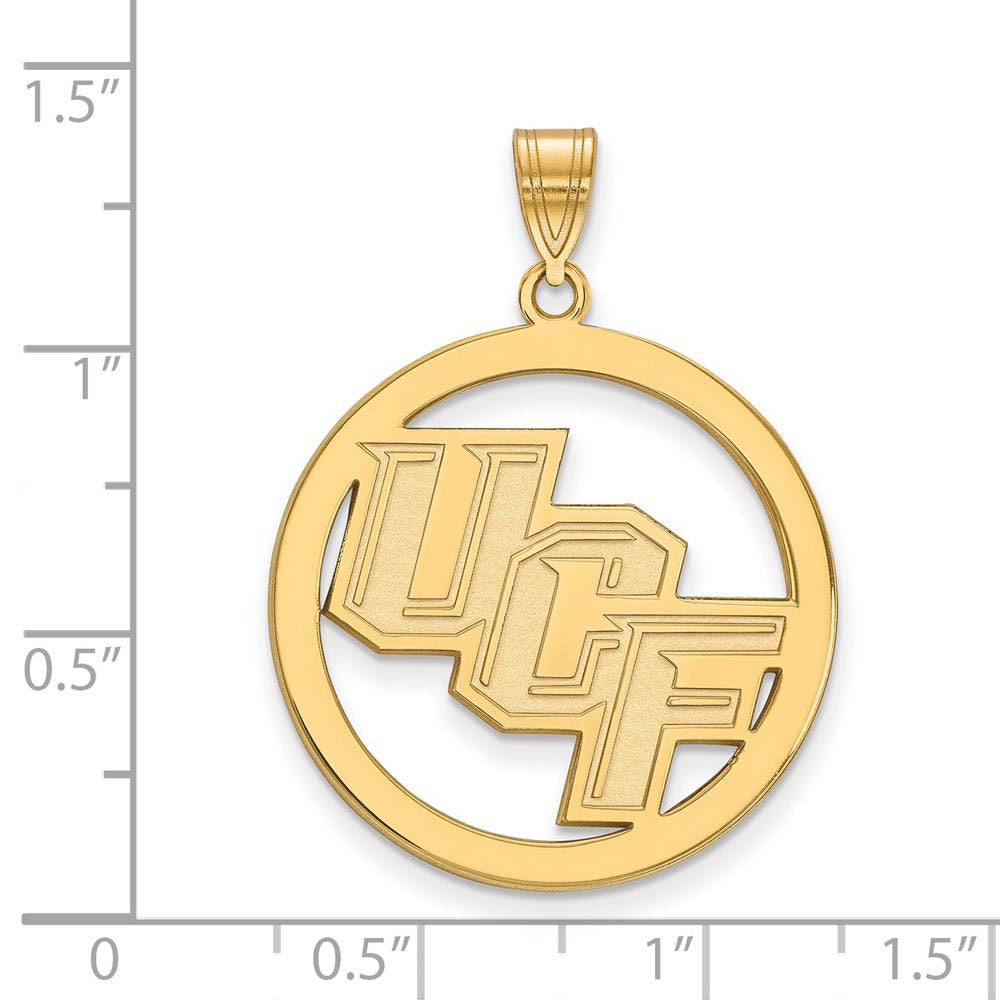 Alternate view of the 14k Gold Plated Silver Central Florida UCF Circle Pendant by The Black Bow Jewelry Co.