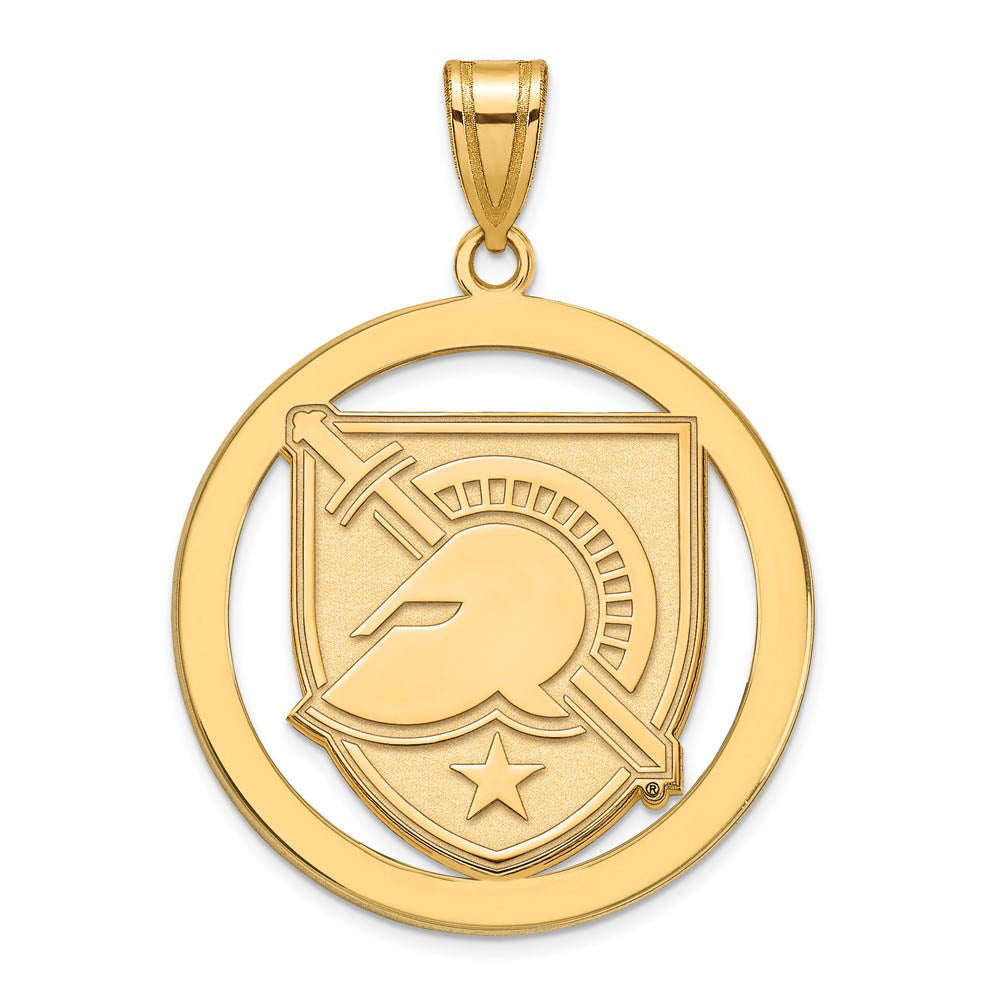 14k Gold Plated Silver Military Academy XL Shield Circle Pendant, Item P25079 by The Black Bow Jewelry Co.