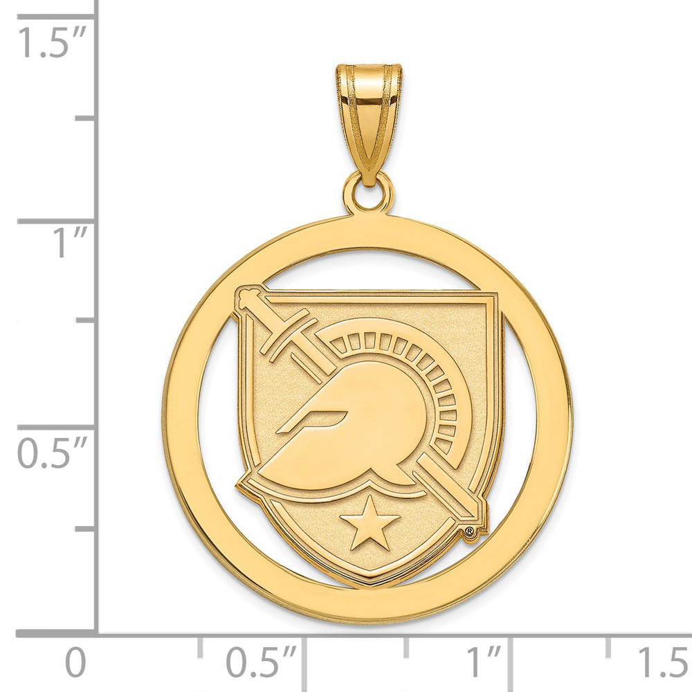 Alternate view of the 14k Gold Plated Silver Military Academy XL Shield Circle Pendant by The Black Bow Jewelry Co.