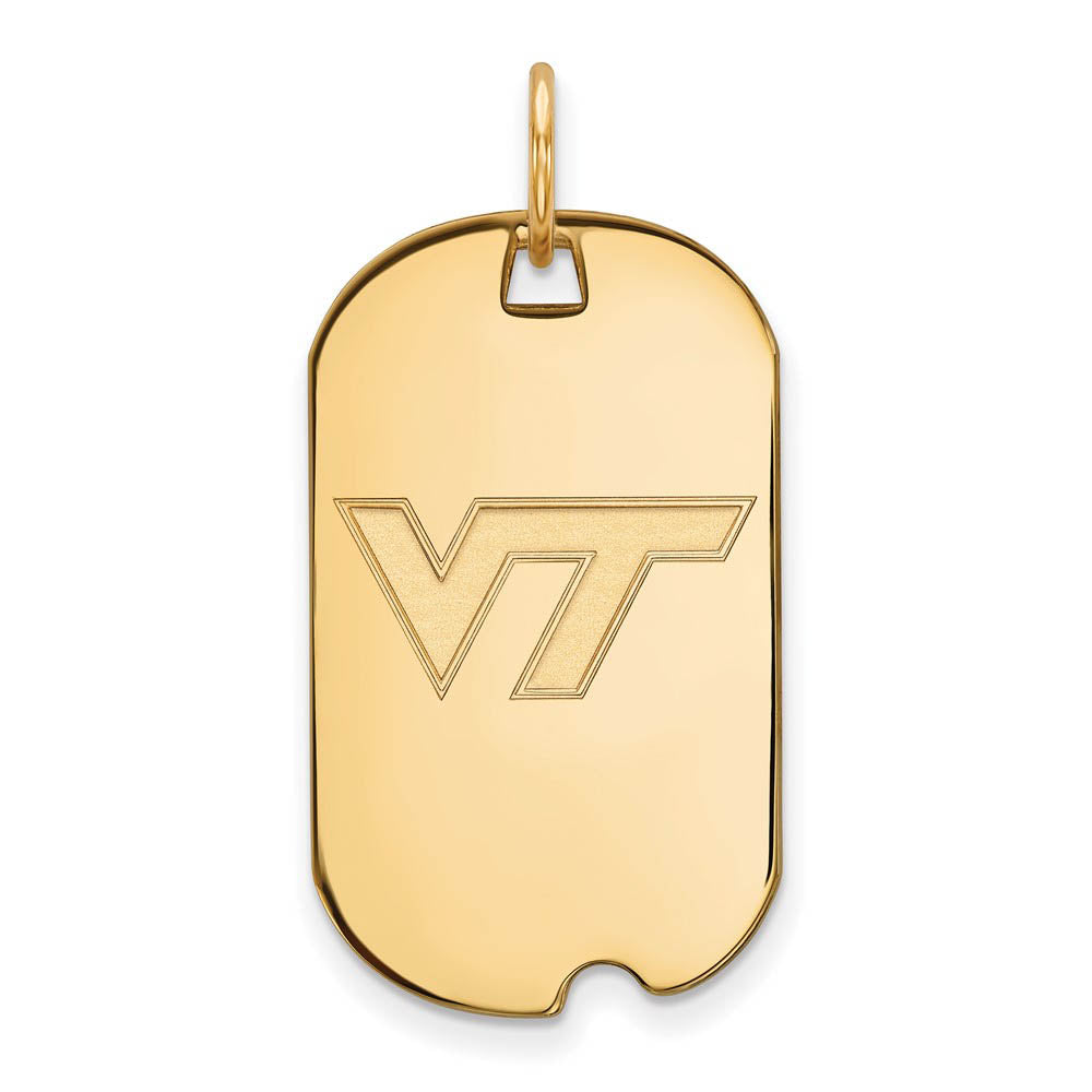 14k Gold Plated Silver Virginia Tech Logo Dog Tag Pendant, Item P25080 by The Black Bow Jewelry Co.
