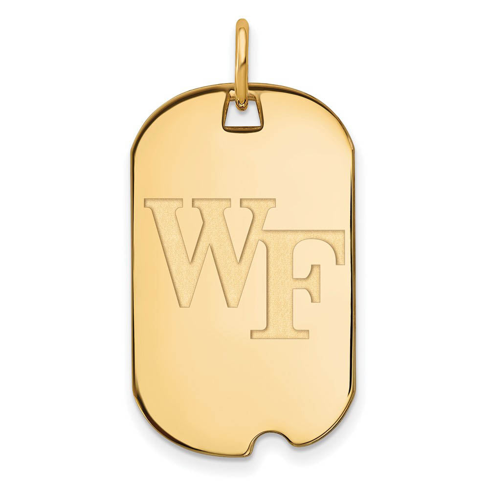 14k Gold Plated Silver Wake Forest U. Dog Tag Pendant, Item P25081 by The Black Bow Jewelry Co.