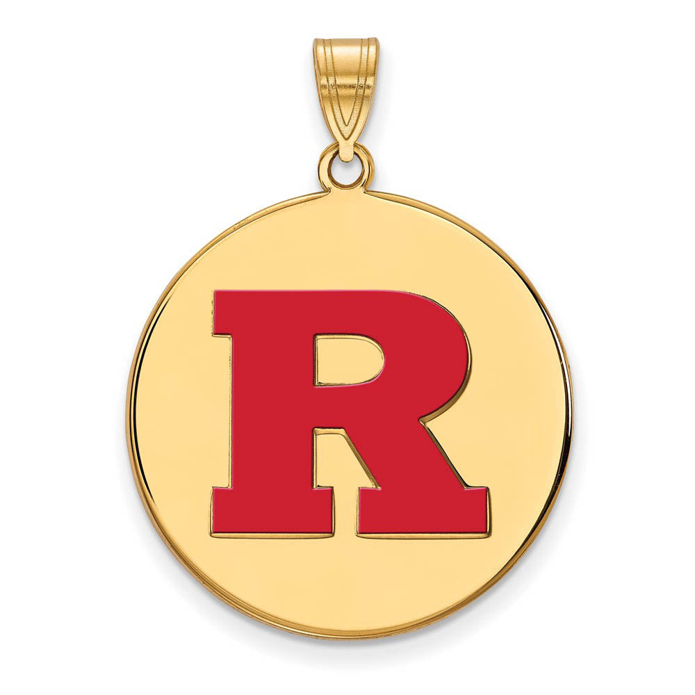 14k Gold Plated Silver Rutgers XL Enamel 'R' Disc Pendant, Item P25088 by The Black Bow Jewelry Co.