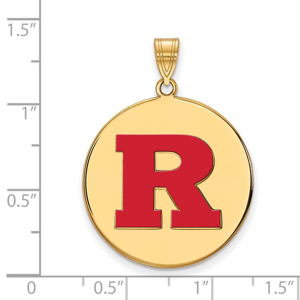 Alternate view of the 14k Gold Plated Silver Rutgers XL Enamel 'R' Disc Pendant by The Black Bow Jewelry Co.