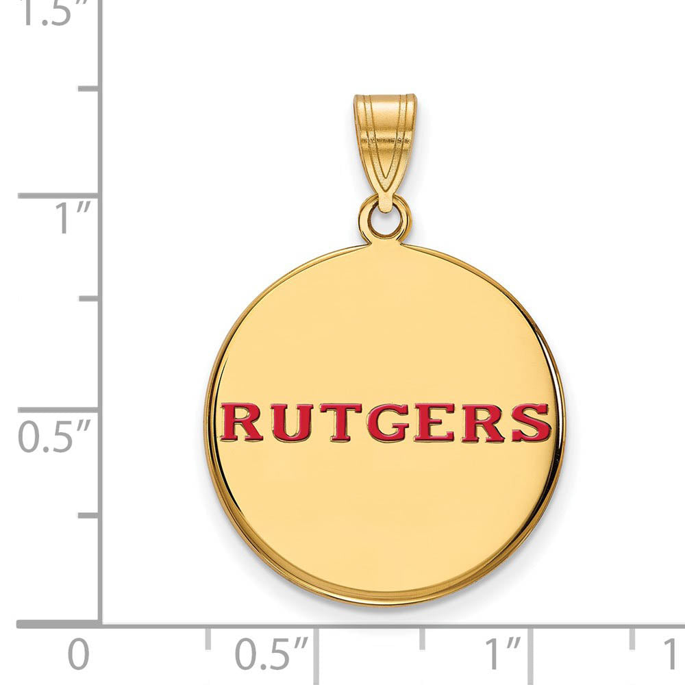Alternate view of the 14k Gold Plated Silver Rutgers Large Enamel Script Disc Pendant by The Black Bow Jewelry Co.