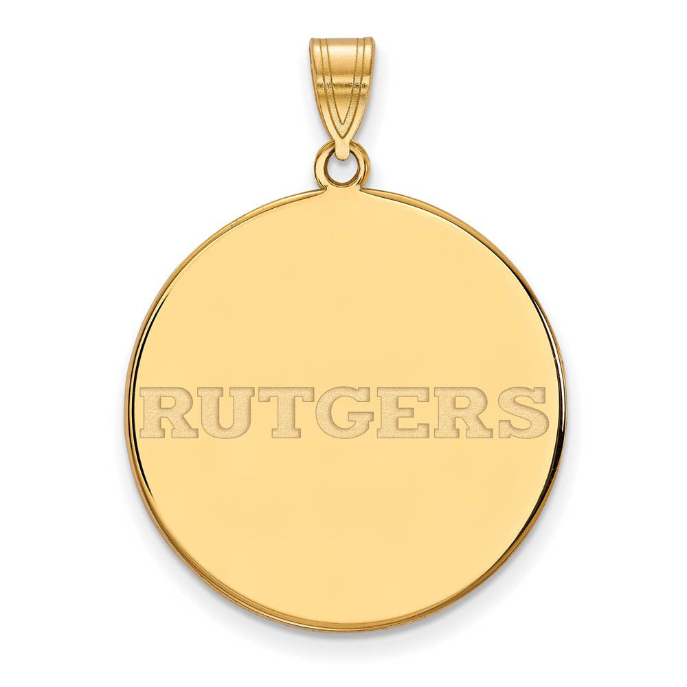 14k Gold Plated Silver Rutgers XL Script Disc Pendant, Item P25107 by The Black Bow Jewelry Co.