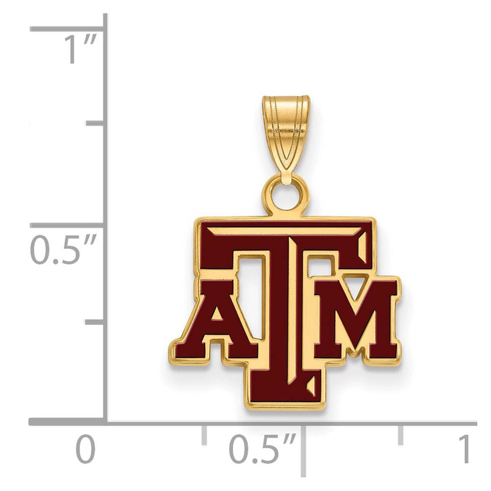 Alternate view of the 14k Gold Plated Silver Texas A&M U. Small Enamel Pendant by The Black Bow Jewelry Co.