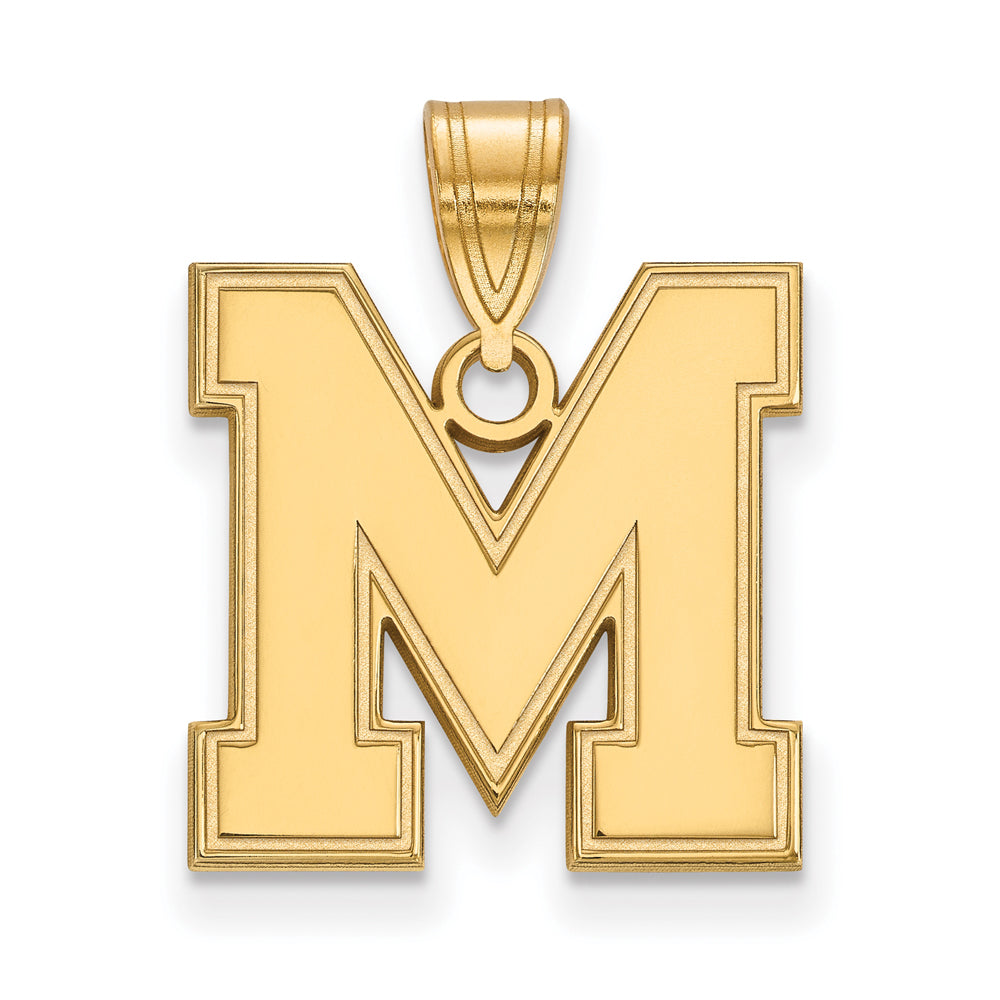 14k Gold Plated Silver U. of Memphis Medium Initial M Pendant, Item P25110 by The Black Bow Jewelry Co.