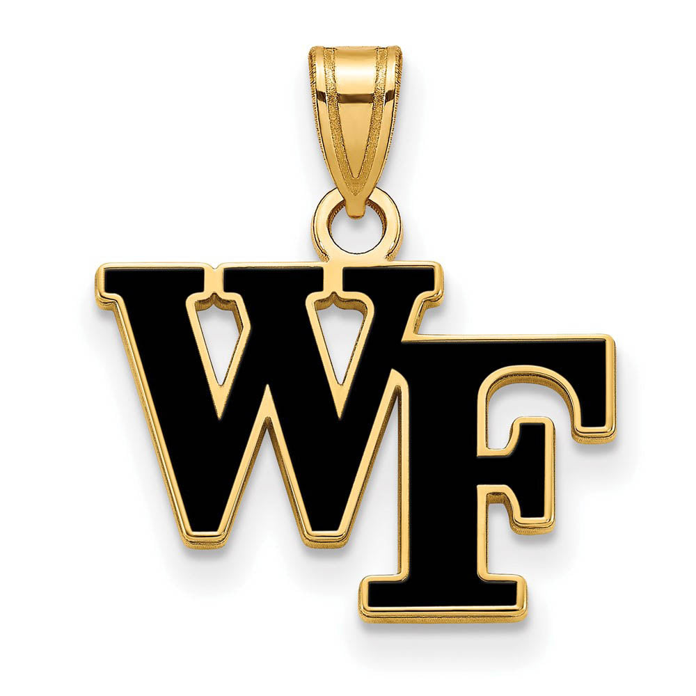 14k Gold Plated Silver Wake Forest U. Small Enamel 'WF' Pendant, Item P25112 by The Black Bow Jewelry Co.