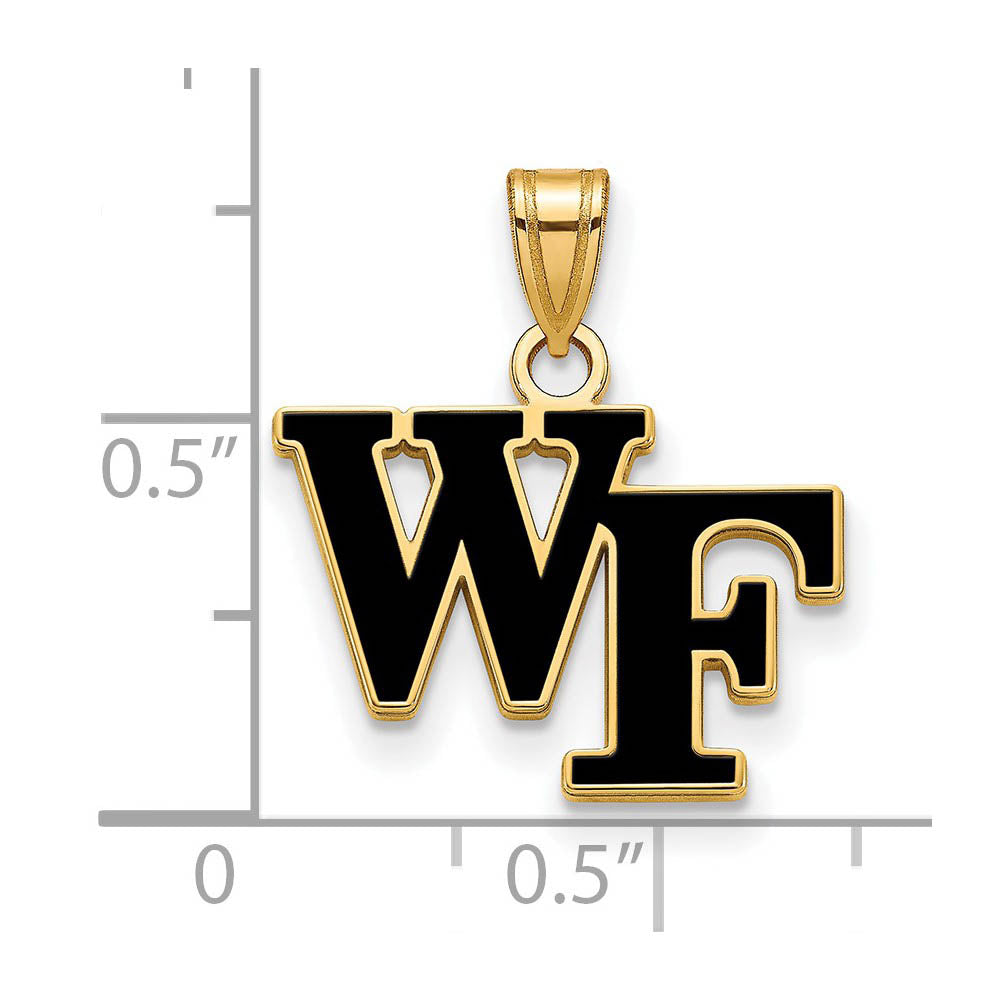 Alternate view of the 14k Gold Plated Silver Wake Forest U. Small Enamel 'WF' Pendant by The Black Bow Jewelry Co.