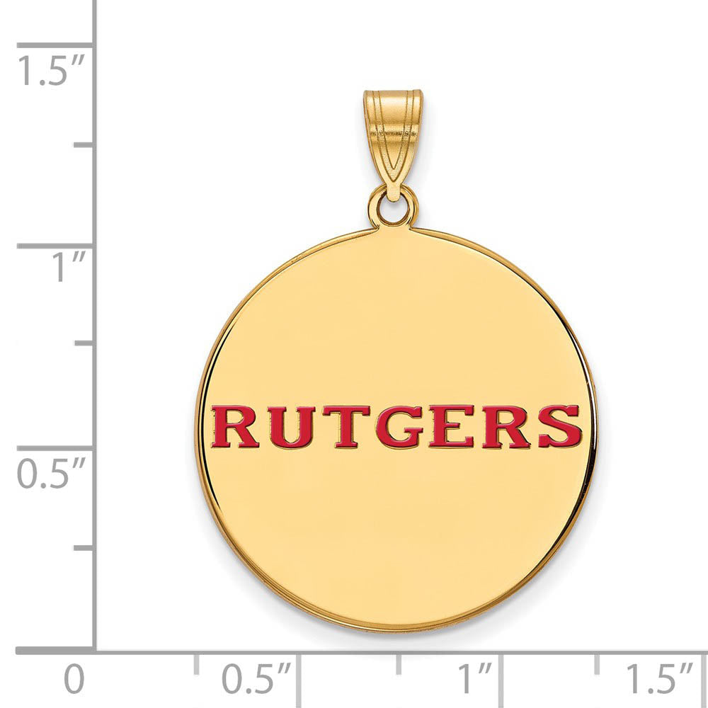 Alternate view of the 14k Gold Plated Silver Rutgers XL Enamel Script Disc Pendant by The Black Bow Jewelry Co.