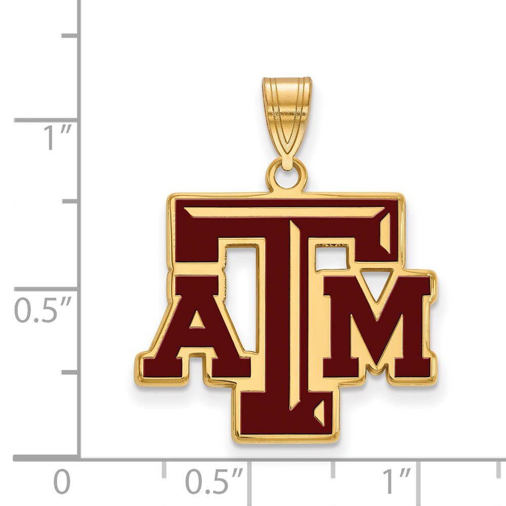 Alternate view of the 14k Gold Plated Silver Texas A&M U. Large Enamel Pendant by The Black Bow Jewelry Co.