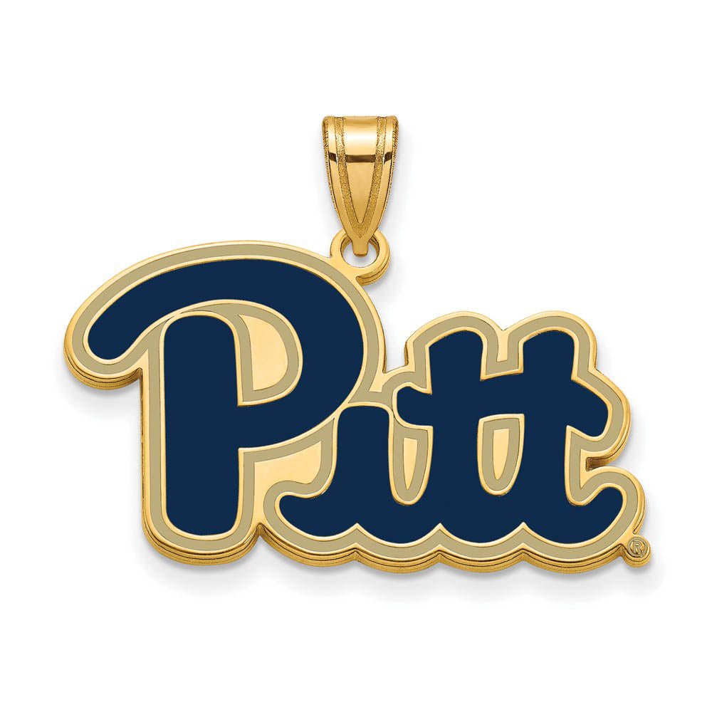 14k Gold Plated Silver U. of Pittsburgh Large Enamel Pendant, Item P25124 by The Black Bow Jewelry Co.