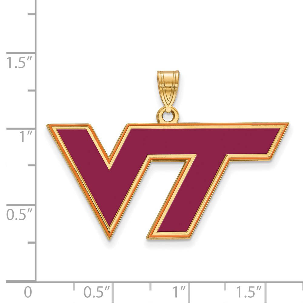 Alternate view of the 14k Gold Plated Silver Virginia Tech Large Enamel Logo Pendant by The Black Bow Jewelry Co.