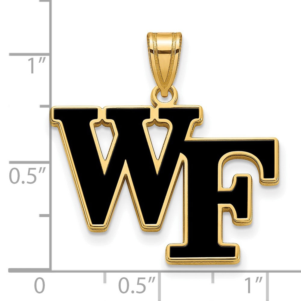 Alternate view of the 14k Gold Plated Silver Wake Forest U. Large Enamel 'WF' Pendant by The Black Bow Jewelry Co.