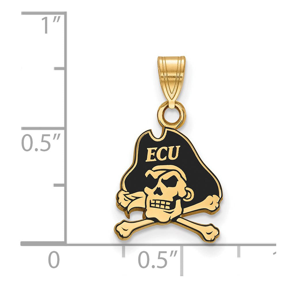 Alternate view of the 14k Gold Plated Silver East Carolina U Small Enamel Pendant by The Black Bow Jewelry Co.