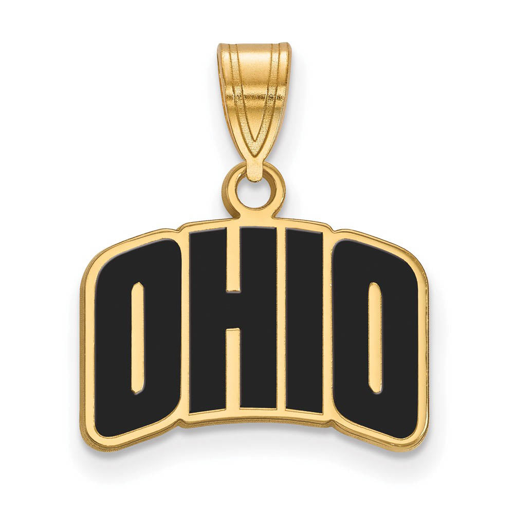 14k Gold Plated Silver Ohio U. Small Enamel Pendant, Item P25134 by The Black Bow Jewelry Co.