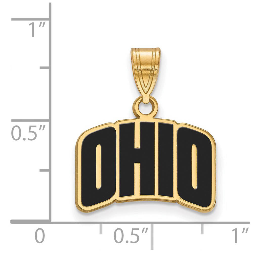 Alternate view of the 14k Gold Plated Silver Ohio U. Small Enamel Pendant by The Black Bow Jewelry Co.