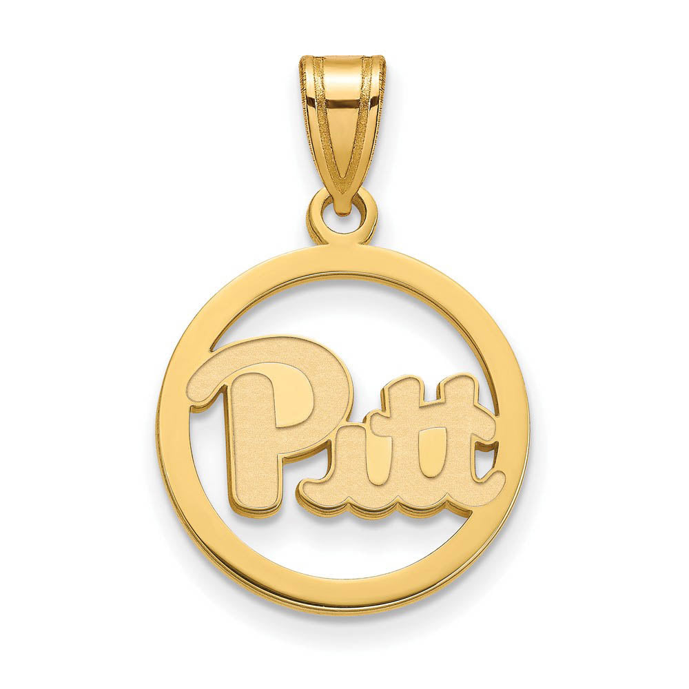 14k Gold Plated Silver U. of Pittsburgh Small Circle Pendant, Item P25141 by The Black Bow Jewelry Co.