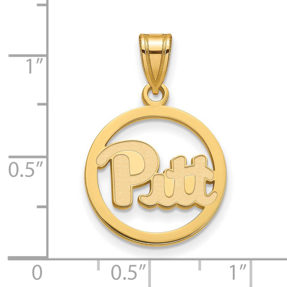 Alternate view of the 14k Gold Plated Silver U. of Pittsburgh Small Circle Pendant by The Black Bow Jewelry Co.