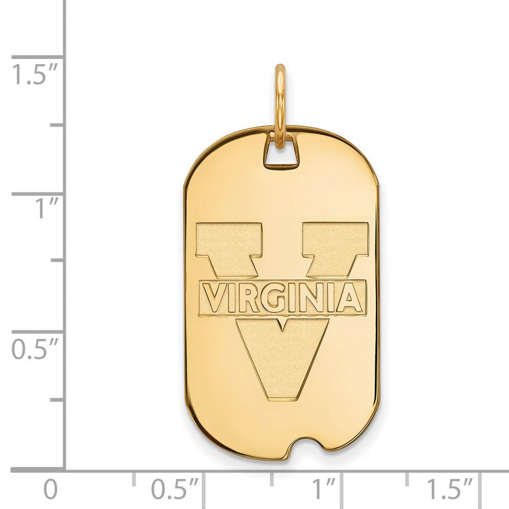 Alternate view of the 14k Gold Plated Silver U. of Virginia 'V' Logo Dog Tag Pendant by The Black Bow Jewelry Co.